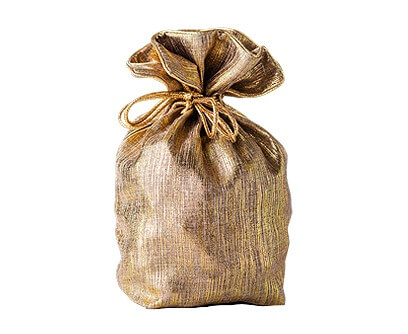 Мешочек в полоску Золотой 800-1500г, текстильная новогодняя упаковка