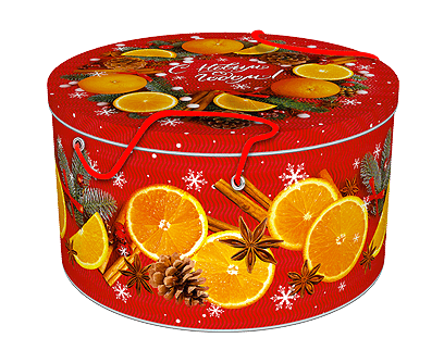 Апельсин и корица 2000-2500г, жестяная новогодняя упаковка