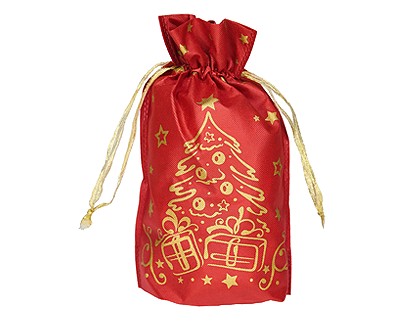 Мешочек Елочка (золото на красном) 700-1000г, текстильная новогодняя упаковка